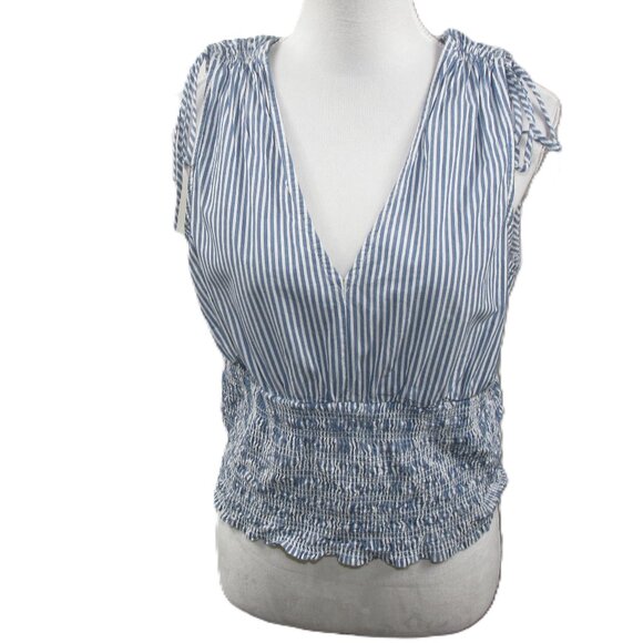 Old Navy Blue/White Striped Tie Shoulder Pull Over Sleeveless Blouse Size Large - Picture 1 of 7